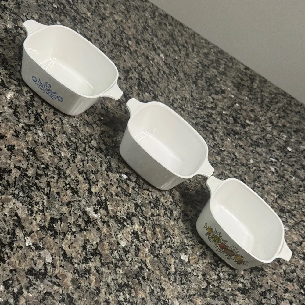 Corningware 2 3/4 cup Baking Dish set blue flower spice of life white EUC